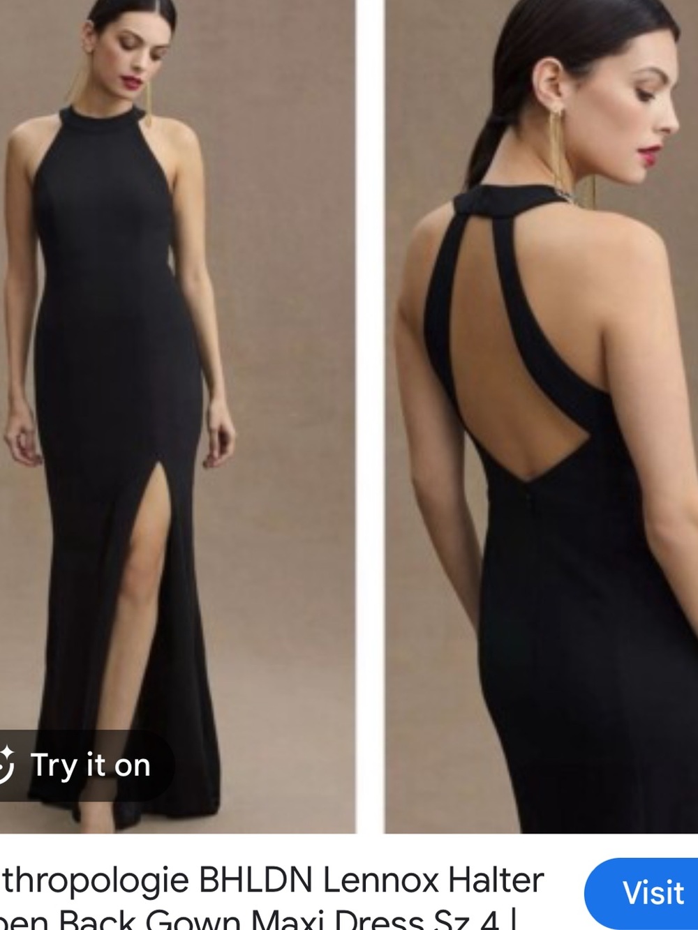 BHLDN Black Halter Open-Back Maxi Dress with Front Slit
